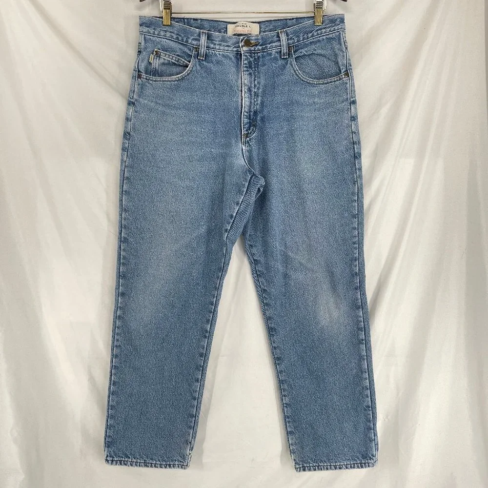 LL Bean Flannel Lined Jeans Mens 35x30 Blue Double L Natural Fit Straight 0JW72